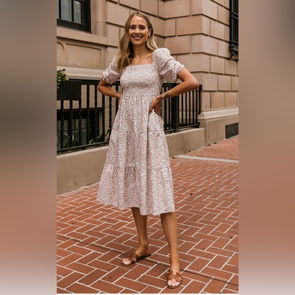 White/Praline Dot print dress